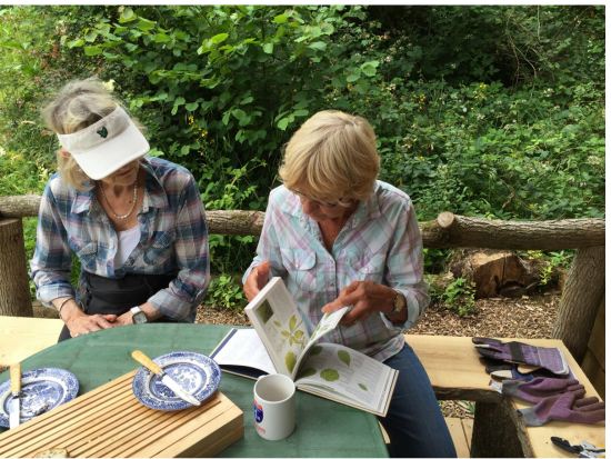 women looking at book